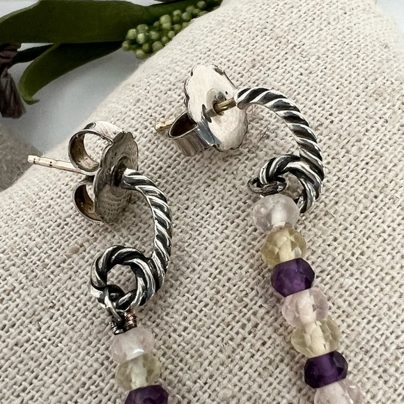 David Yurman Tweejoux Rose Quartz Amethyst Citrine Diamond Dangle Drop Earrings - Picture 4 of 9